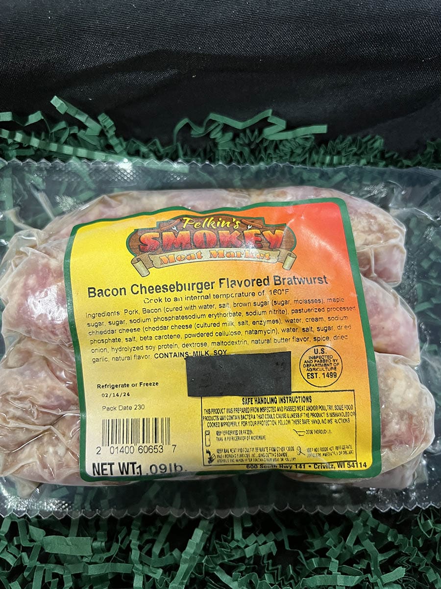 Bacon Cheeseburger Brats - Pelkin's Smokey Meat Market